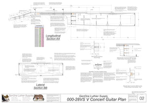 000-28vs V-Brace Guitar Plans, Section Views