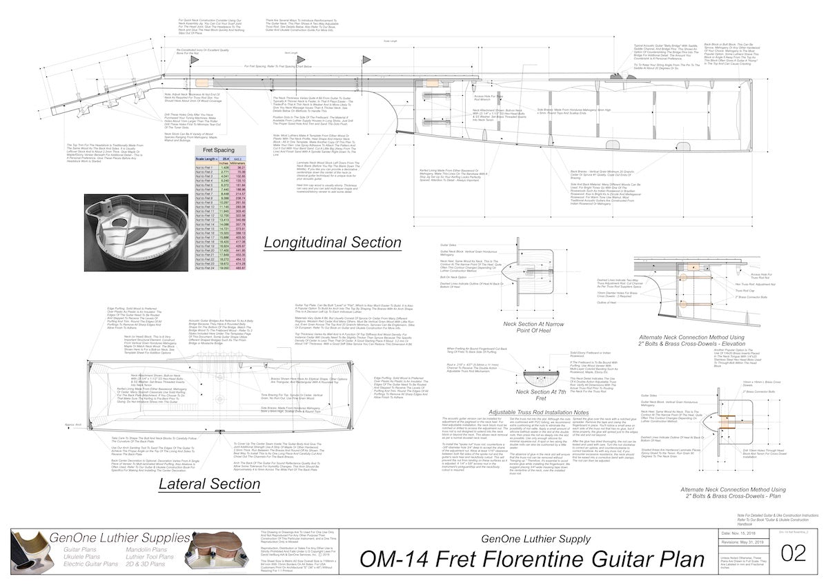 OM 14-Fret Florentine Guitar Plans Sections & Details