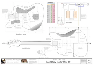 Solid Body Electric Guitar Plan #9 Guitar Back, Cutting Template & Wiring Diagram