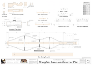 Hourglass Mountain Dulcimer Plans sections, headpiece templates