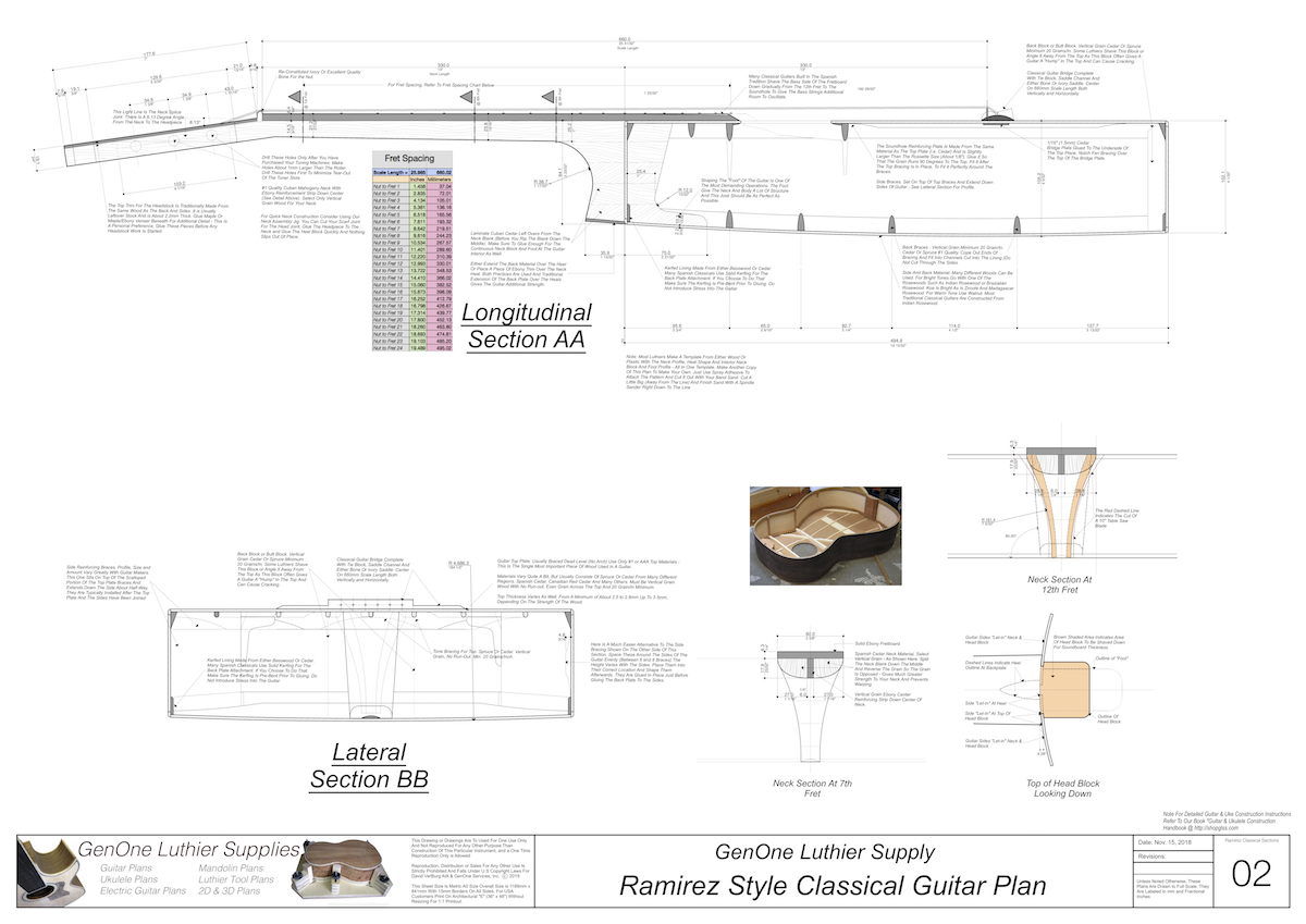 Classical Guitar Plans Ramirez Bracing Sections & Details