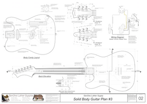 Solid Body Electric Guitar Plan #3 Guitar Back, Cutting Template & Wiring Diagram