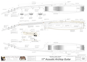 Benedetto 17 Archtop Guitar Plans Left & Right Sides, Longitudinal Section, Pickguard Detail