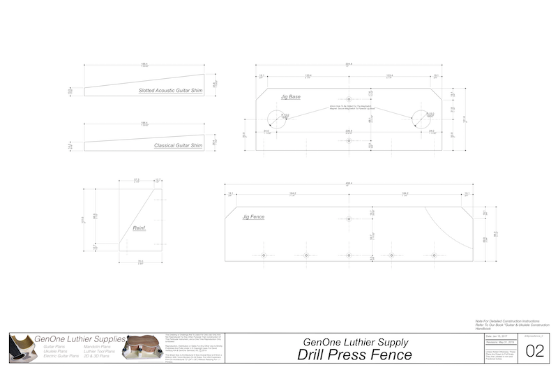 Drill Press Fence Plans: top, front and end views of assembled fence