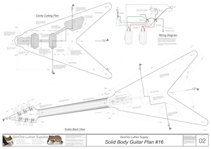 Solid Body Electric Guitar Plan #16 Guitar Back, Cutting Template & Wiring Diagram