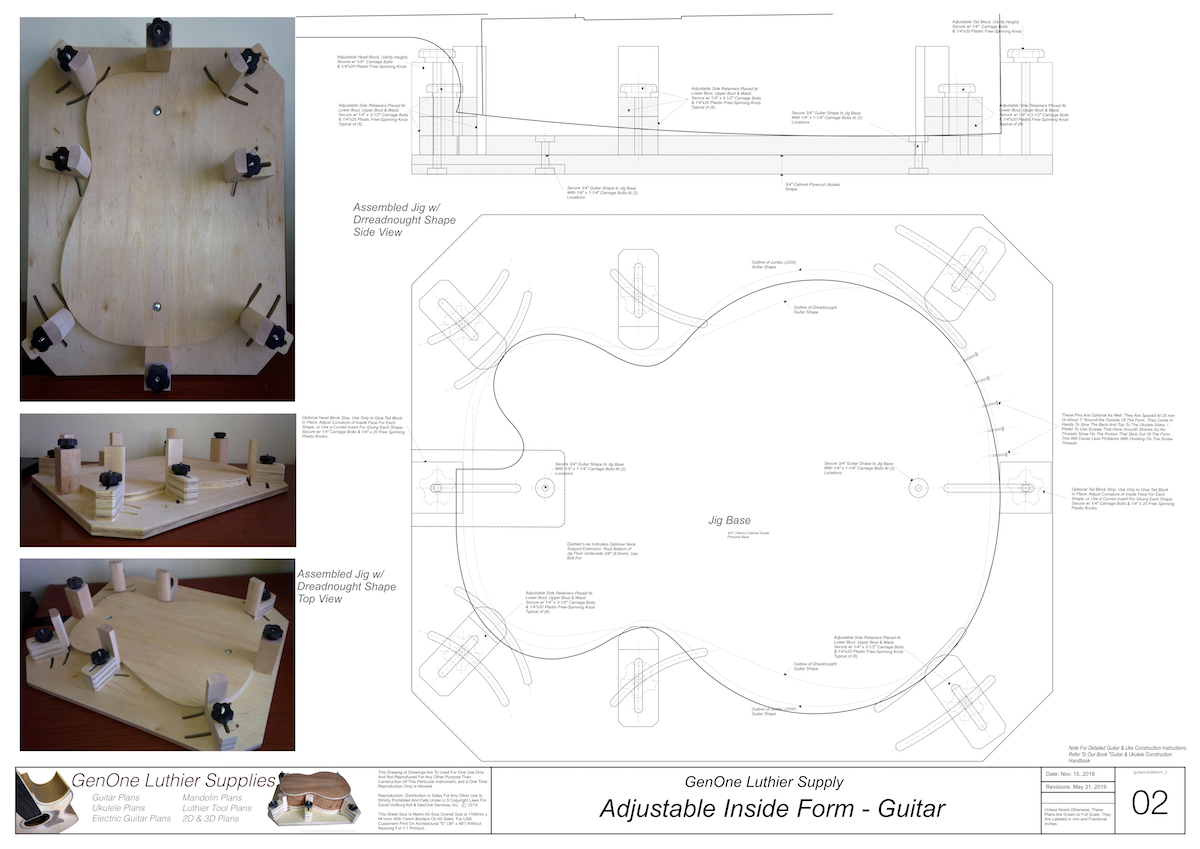 Adjustable Inside Form - Guitar: Assembled Jig Top & Side Views, Photos