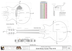 Solid Body Electric Guitar Plan #19 Guitar Back, Cutting Template & Wiring Diagram