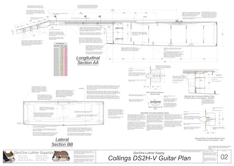Collings DS2H V-Brace Guitar, Plan View
