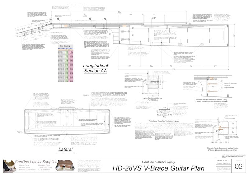 HD28vs 12-Fret V-Brace Guitar, Plan View
