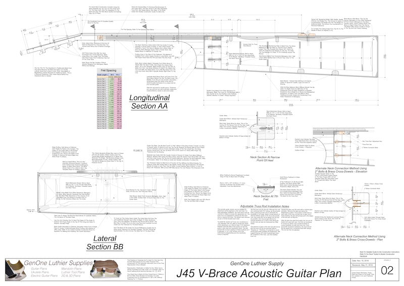 J45 V-Brace Guitar, Plan View