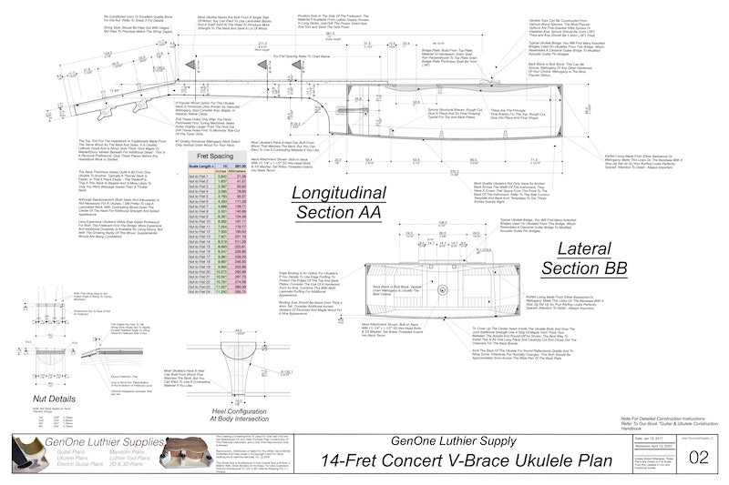 Concert 14 V-Brace Ukulele Plans Plan View