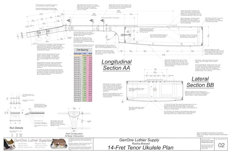 14-Fret Tenor Kasha Braced Ukulele Plans, Plan View