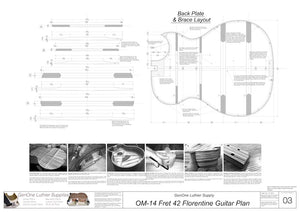 OM 12-Fret 42 Florentine Guitar Plan, Back View, Back Braces