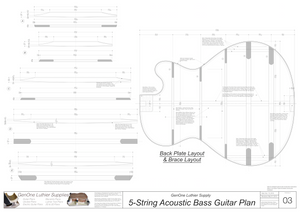 5-String Acoustic Bass Guitar Plans back layout, back brace diagrams