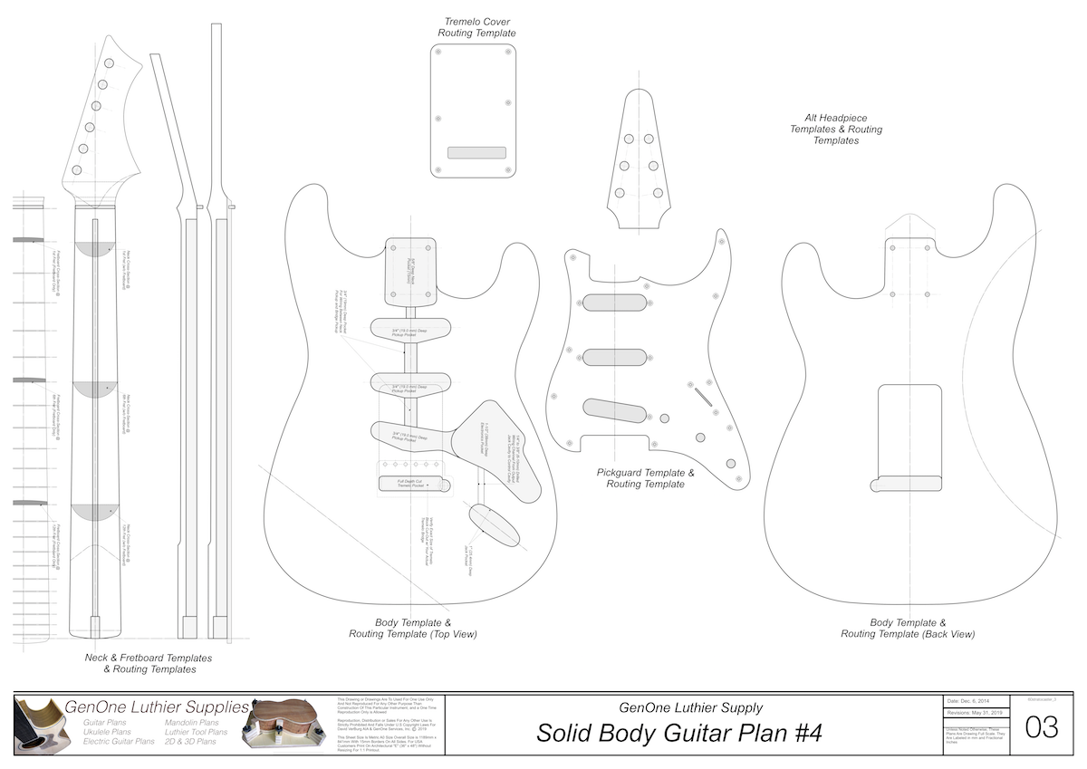 Solid Body Electric Guitar Plan #3 Guitar Template Sheet