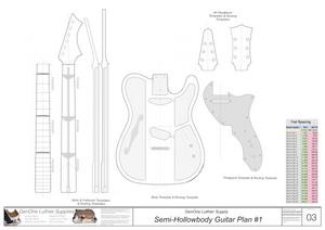 Hollow Body Electric Guitar Plan #1 Template sheet