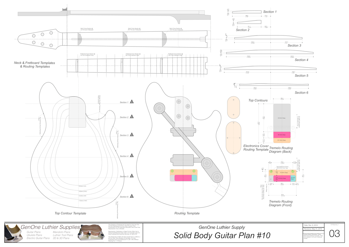 Solid Body Electric Guitar Plan #10 Guitar Template Sheet