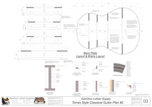Classical Guitar Plans - Torres 2 Bracing Back Layout & Back Brace Layouts