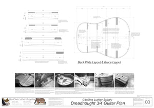 Dreadnought 3/4 Guitar Plans Back Layout & Back Brace Layouts