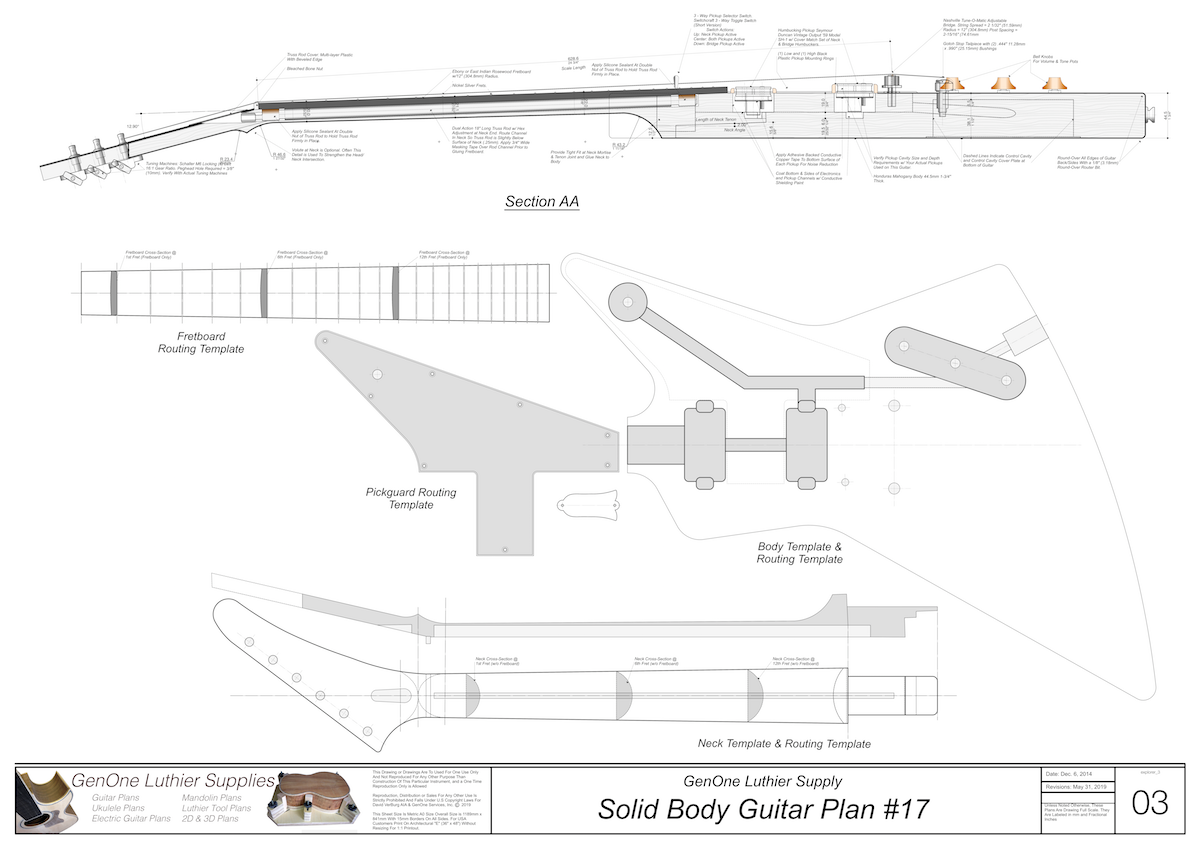 Solid Body Electric Guitar Plan #17 Guitar Template Sheet