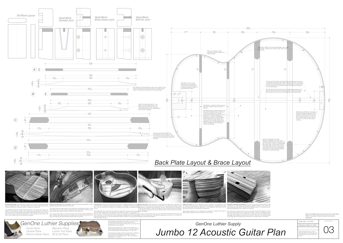 J-200 12-String Guitar Plans Plans Back Layout & Back Brace Layouts