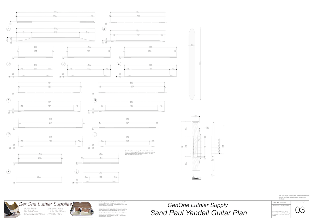 Electric Nylon Guitar Plans - Sand Paul Yandell, Top Braces