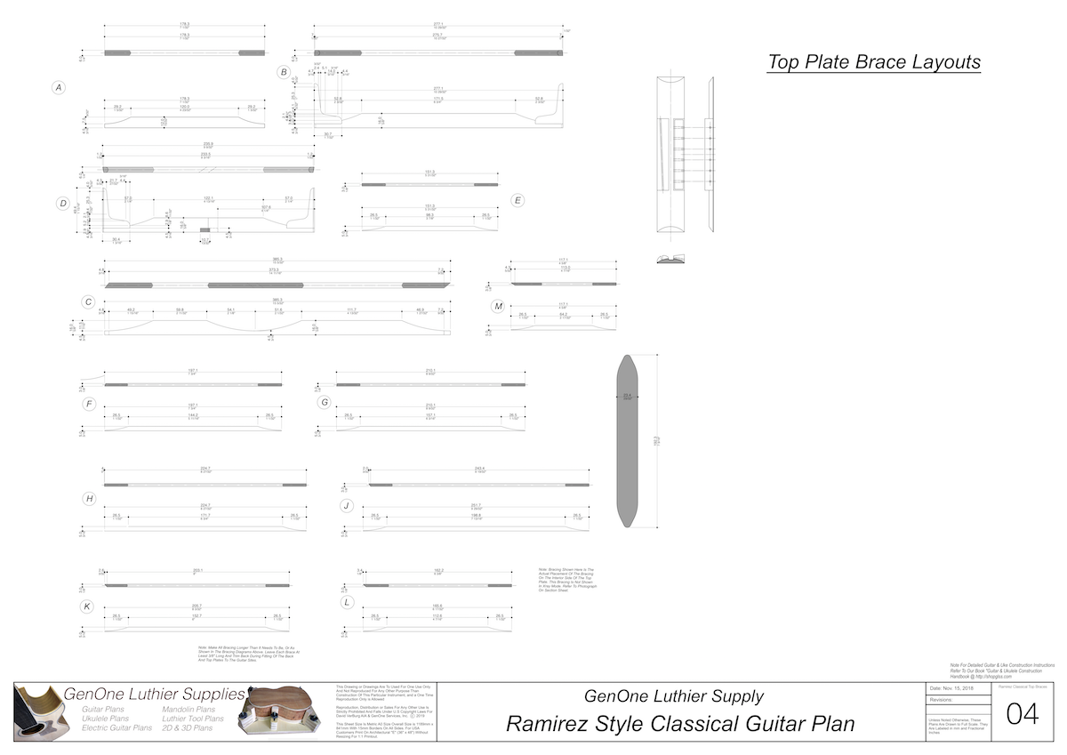 Classical Guitar Plans Ramirez Bracing Top Brace Layouts