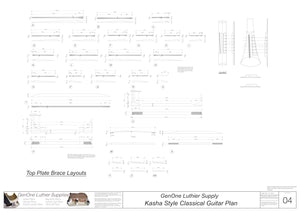 Classical Guitar Plans - Kasha Bracing Top Brace Layouts