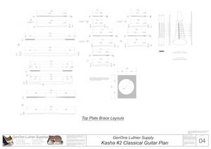 Classical Guitar Plans - Kasha 2 Bracing Top Brace Layouts