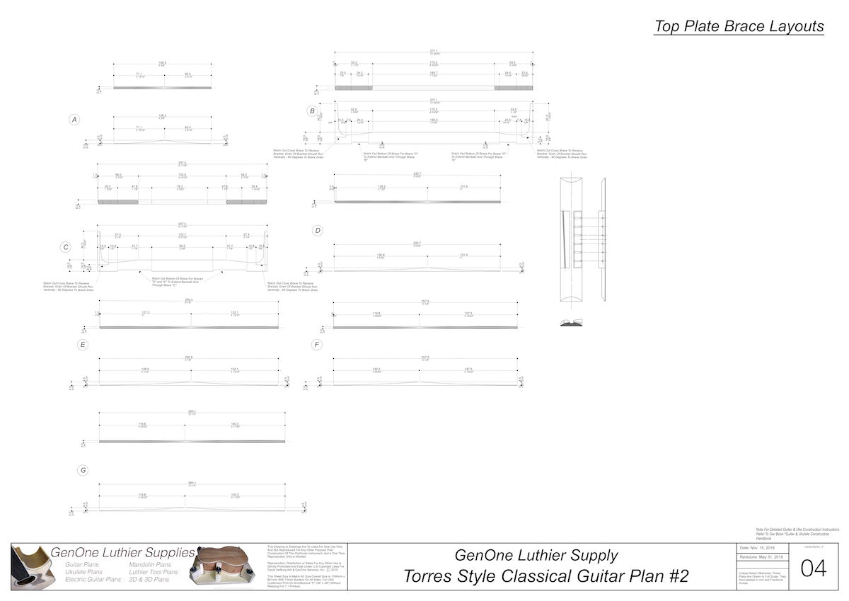 Classical Guitar Plans - Torres 2 Bracing Top Brace Layouts