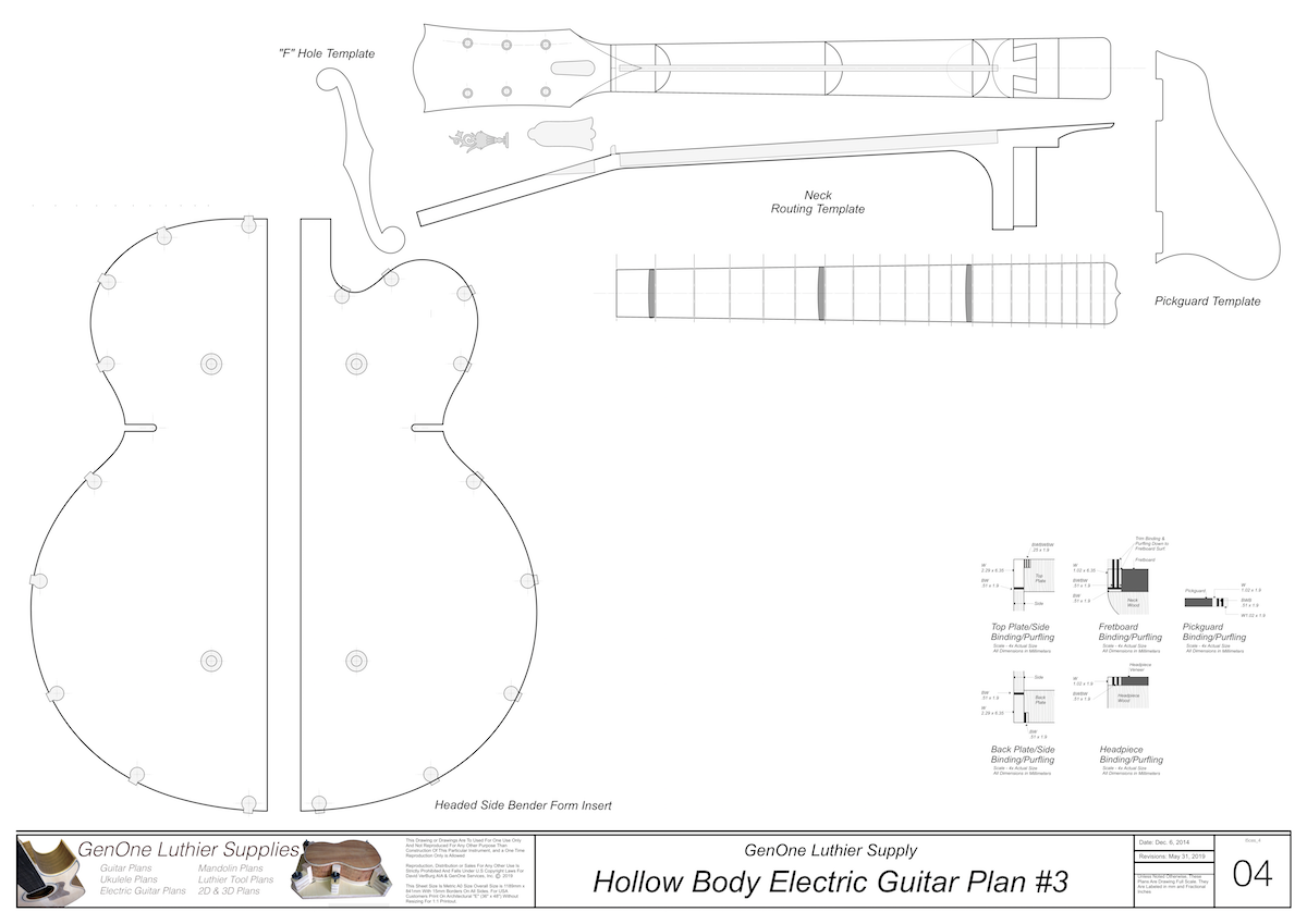 Hollow Body Electric Guitar Plan #3 Template sheet