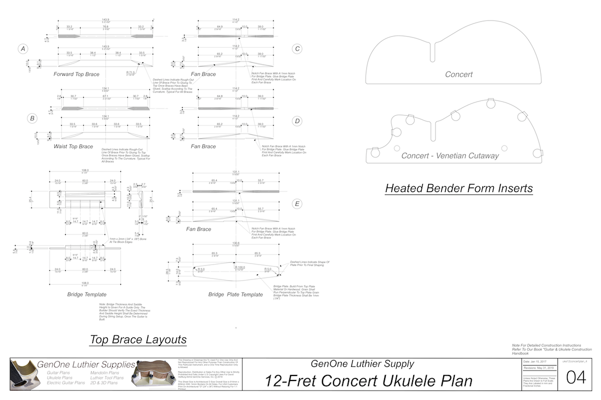 Concert 12 Ukulele Plans Top Brace Layouts