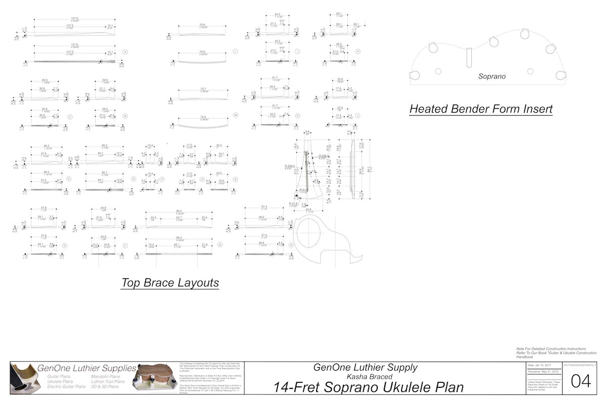 Soprano 14 Kasha Braced Ukulele Plans Top Brace Layouts