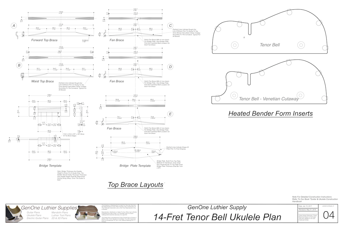 Tenor 14 Bell Shaped Ukulele Plans - GenOne Luthier Services