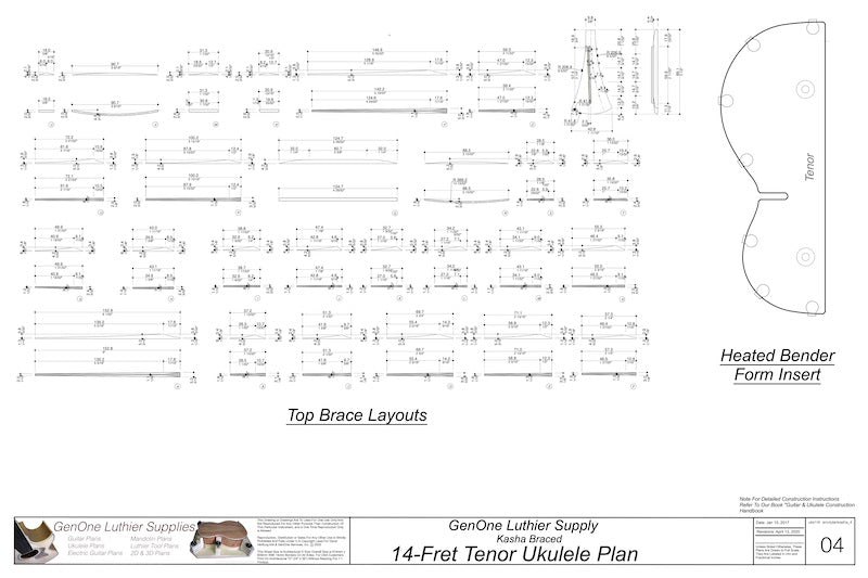 14-Fret Tenor Kasha Braced Ukulele Plans, Top Braces