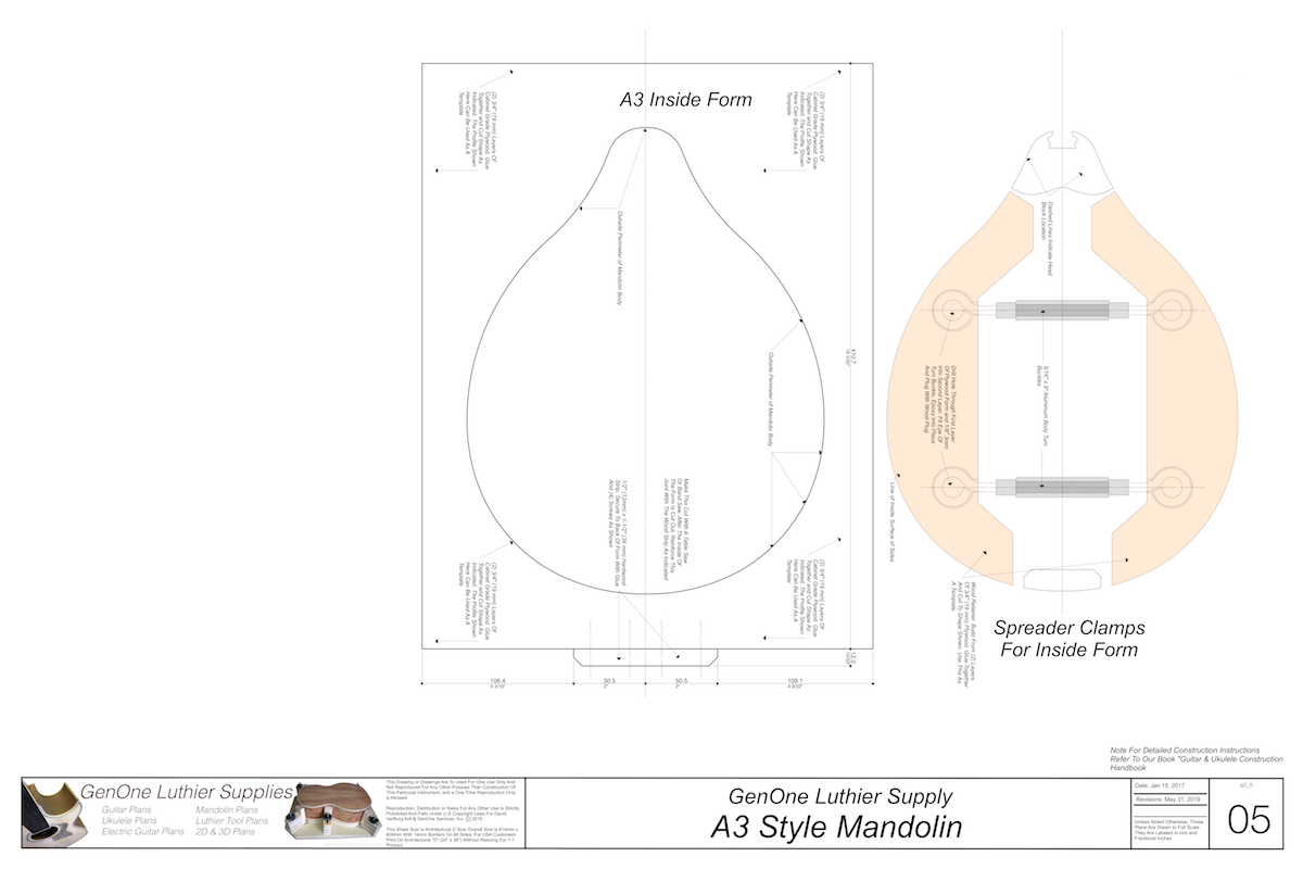 A3 Mandolin Inside Form, Spreaders, Neck Layout Template