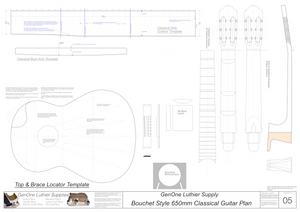 Classical Guitar Plans - Bouchet Bracing 650mm Template Sheet