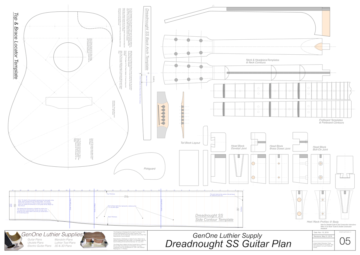 Dreadnought SS Guitar Plans Template Sheet