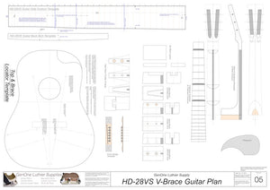 HD28vs 12-Fret V-Brace Guitar, Template Sheet