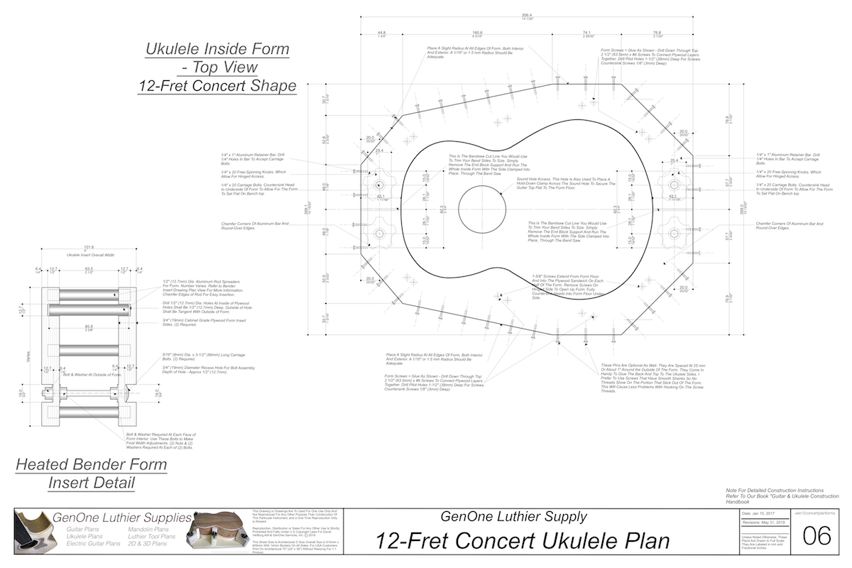 Concert 12 Ukulele Plans Inside Form Top View, Insert Detail