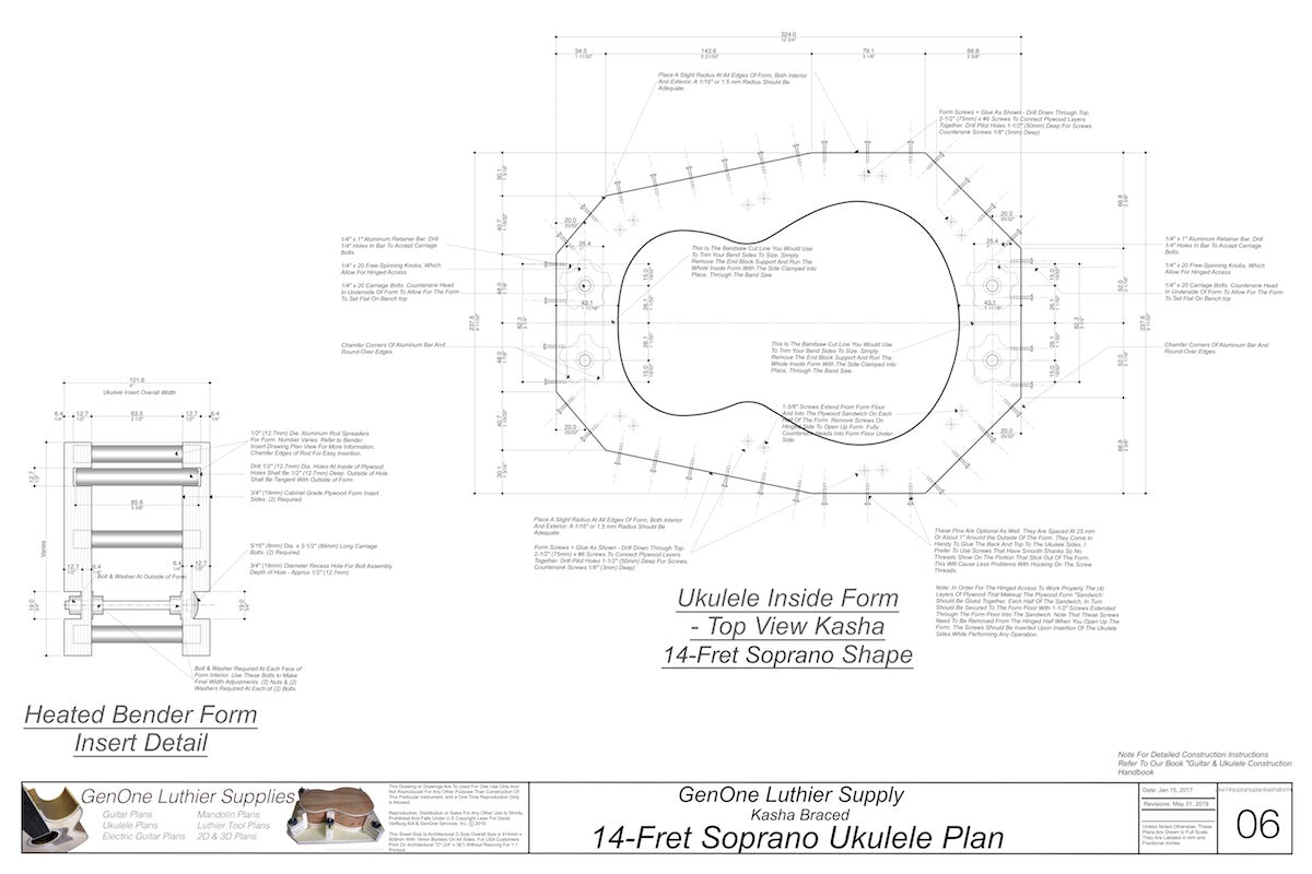 Soprano 14 Kasha Braced Ukulele Plans Inside Form Top View, Insert Detail