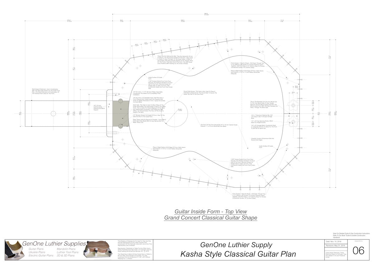 Classical Guitar Plans - Kasha 2 Bracing Form Package Top View