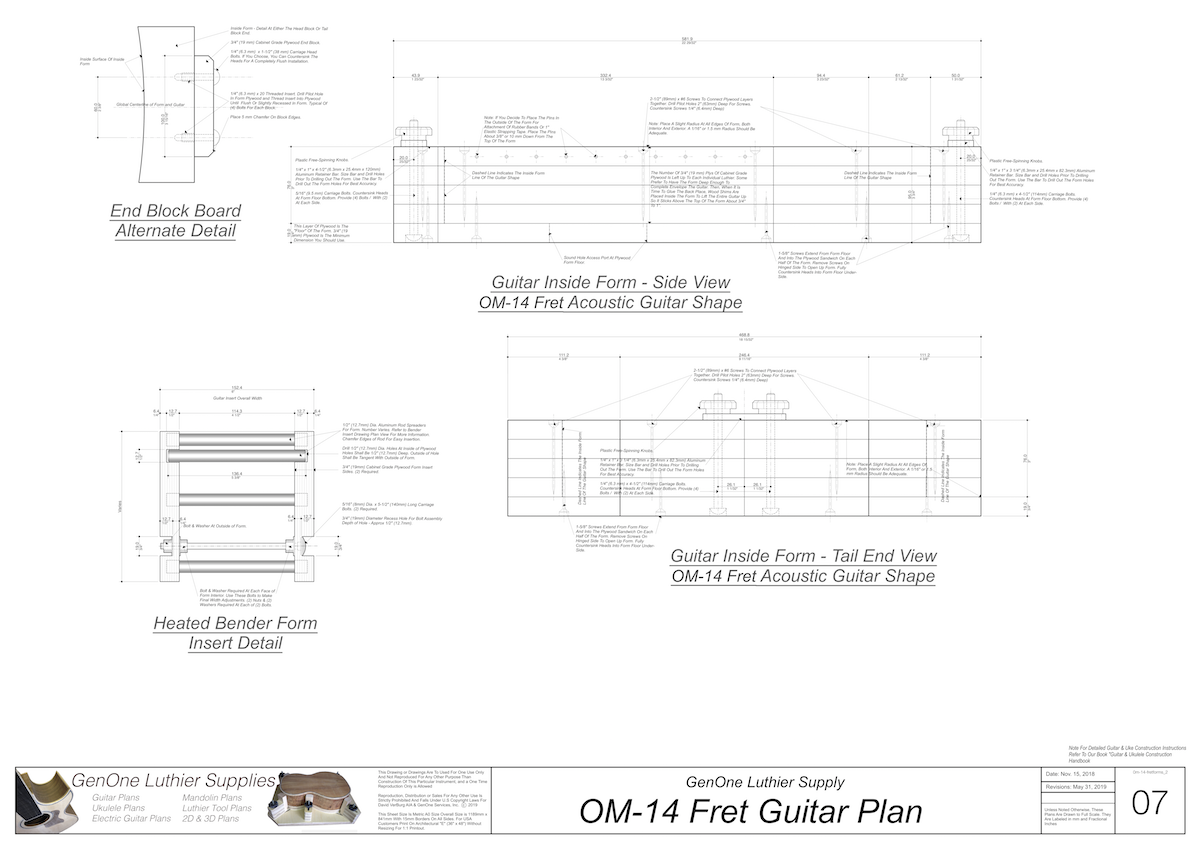 OM-14 Fret Guitar Plans Inside Form Side Views