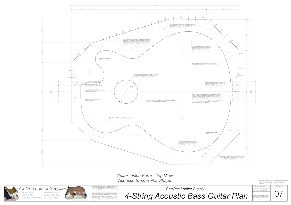 4-String Acoustic Bass Guitar Plans inside form top view