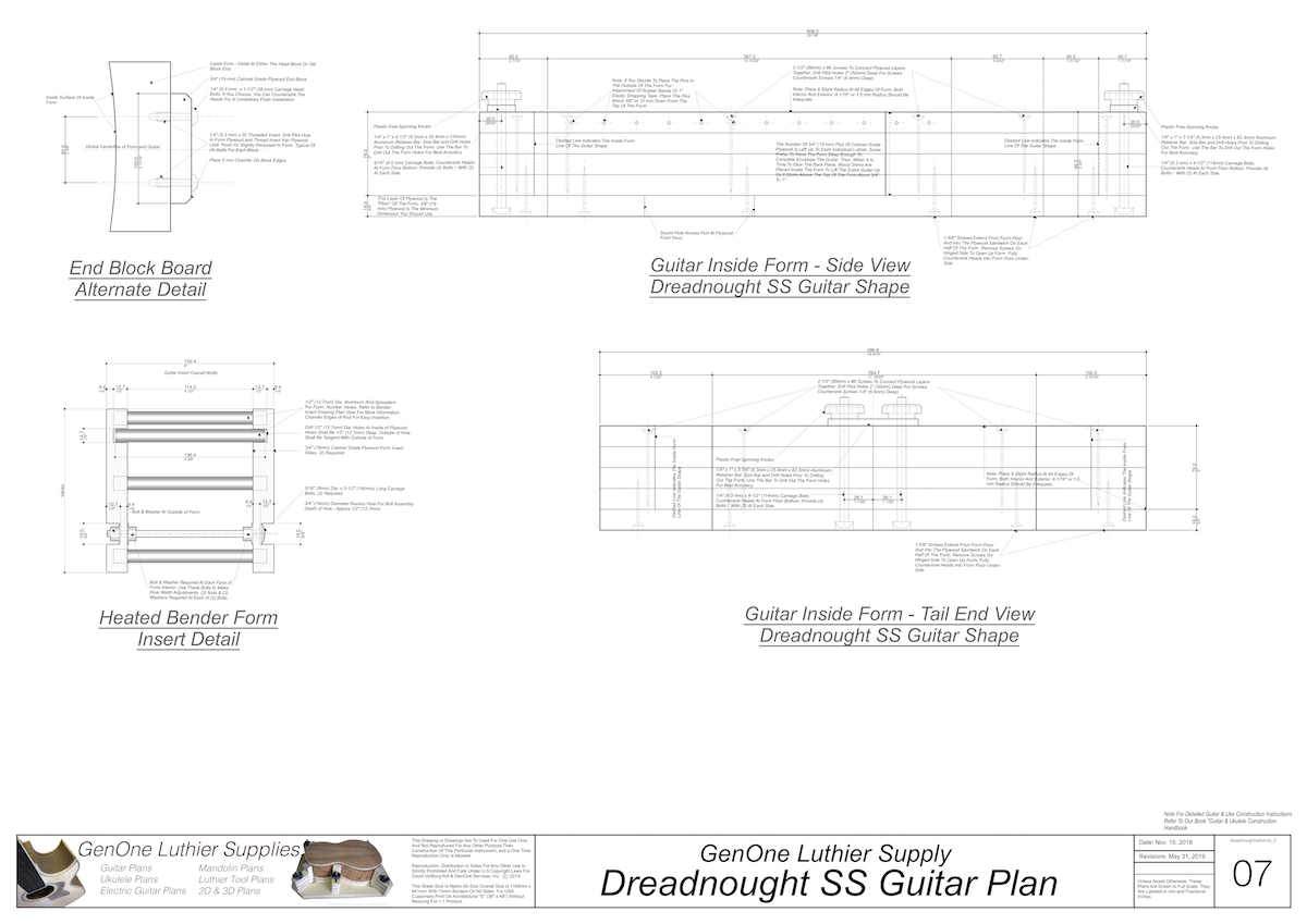 Dreadnought SS Guitar Plans Inside Form Side Views