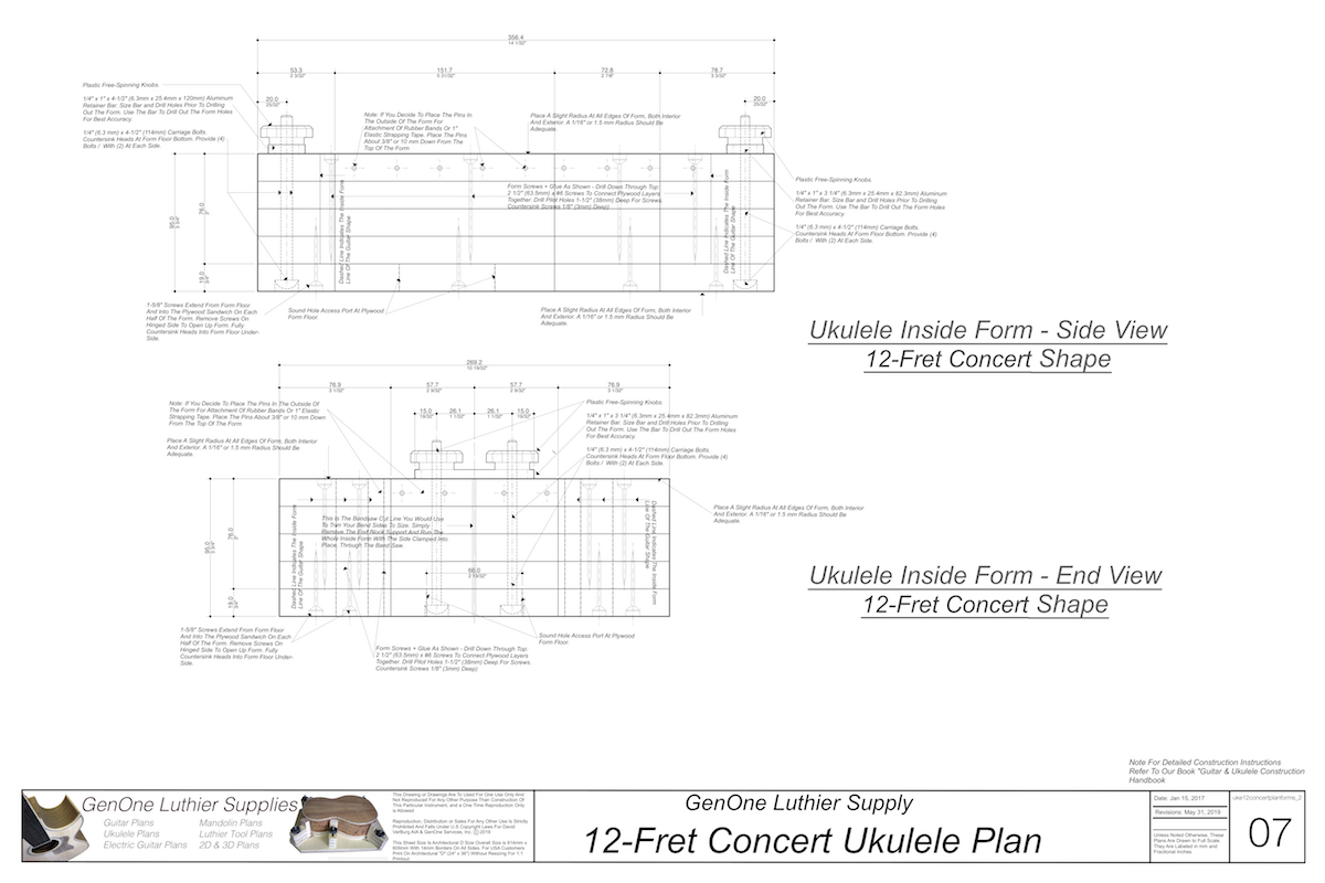 Concert 12 Ukulele Plans Inside Form Side Views