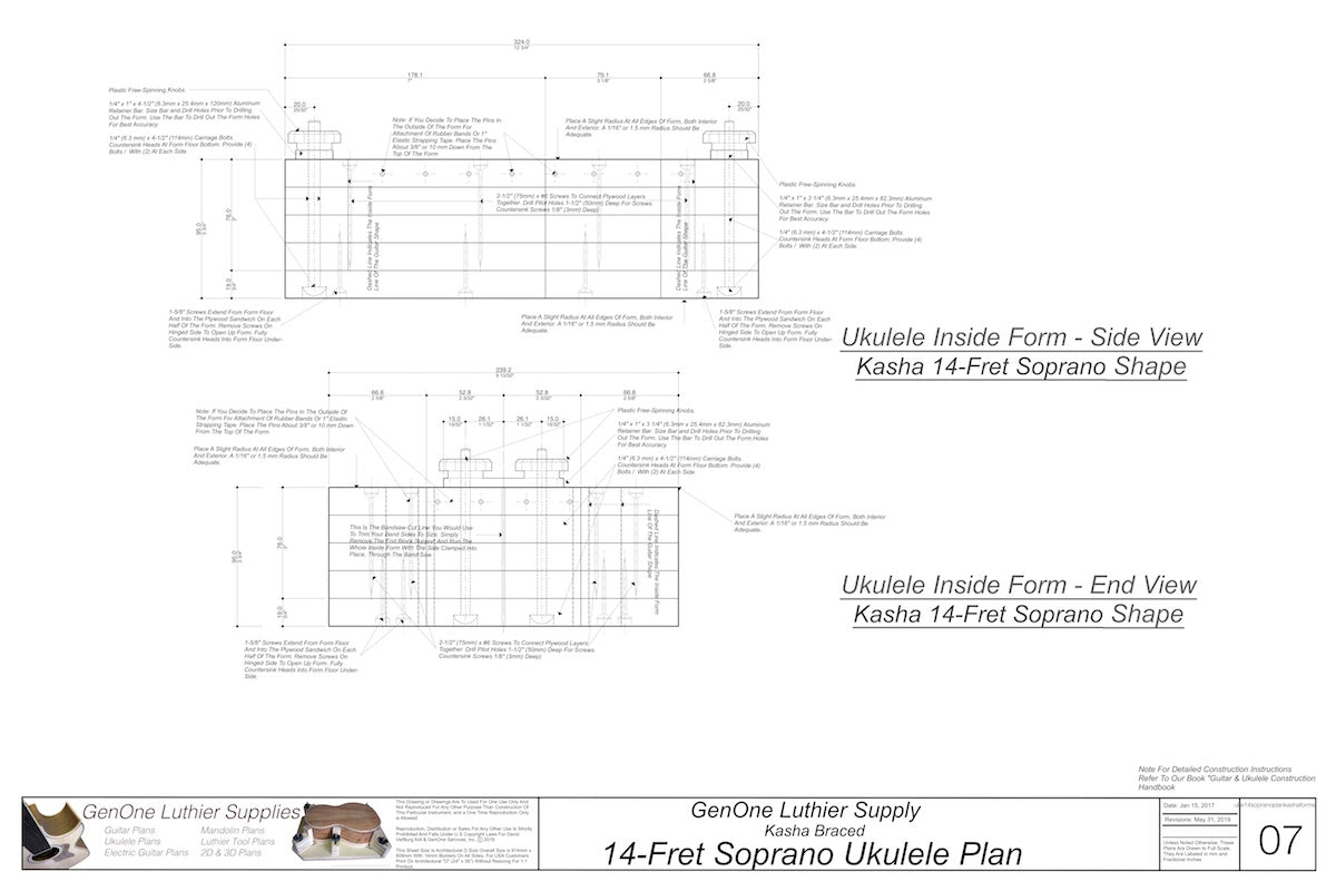 Soprano 14 Kasha Braced Ukulele Plans Inside Form Side Views