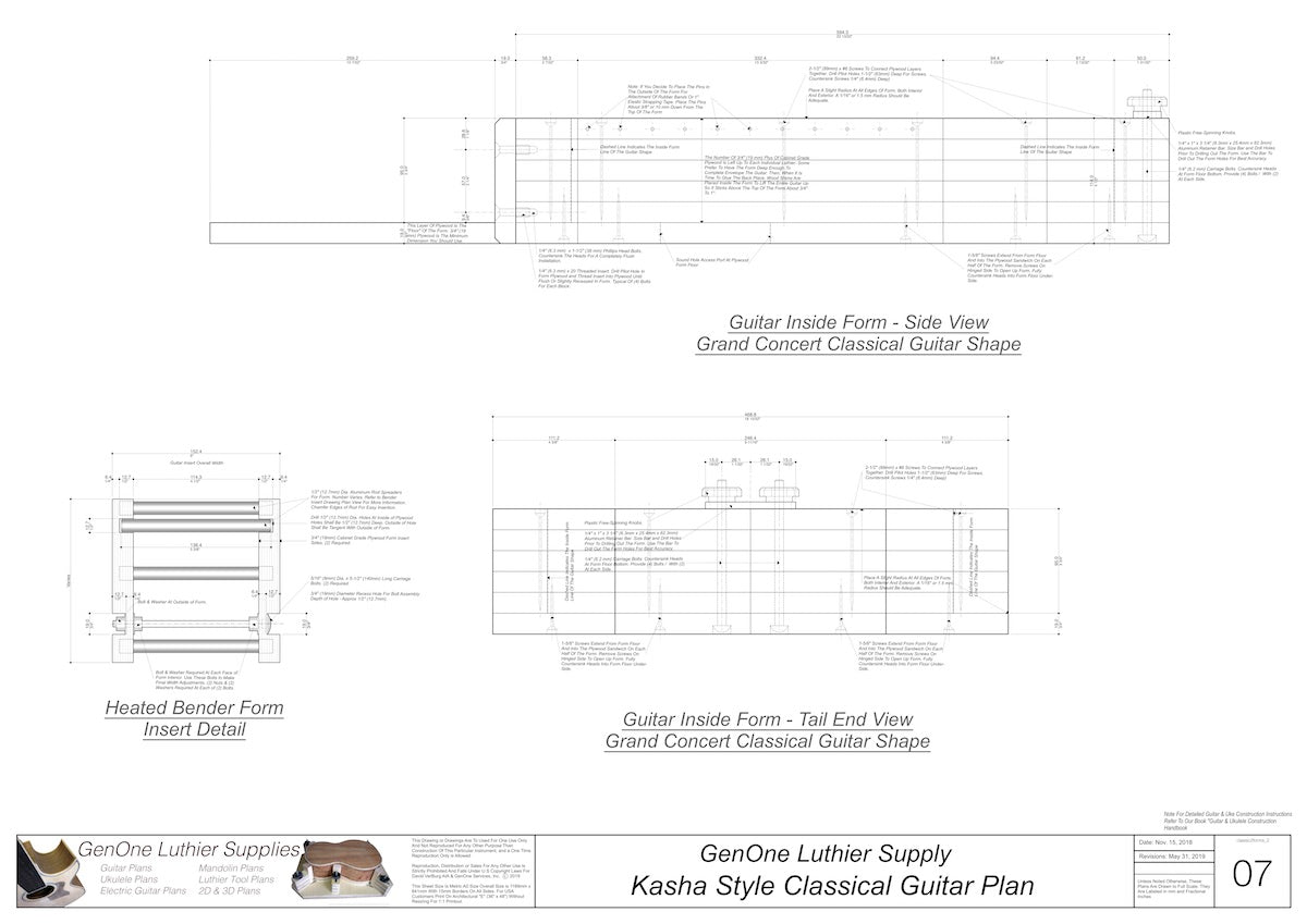 Classical Guitar Plans - Kasha 2 Bracing Form Package Front and Side View