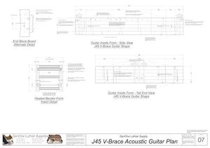J45 V-Brace Guitar, Inside View, Front and Side Views