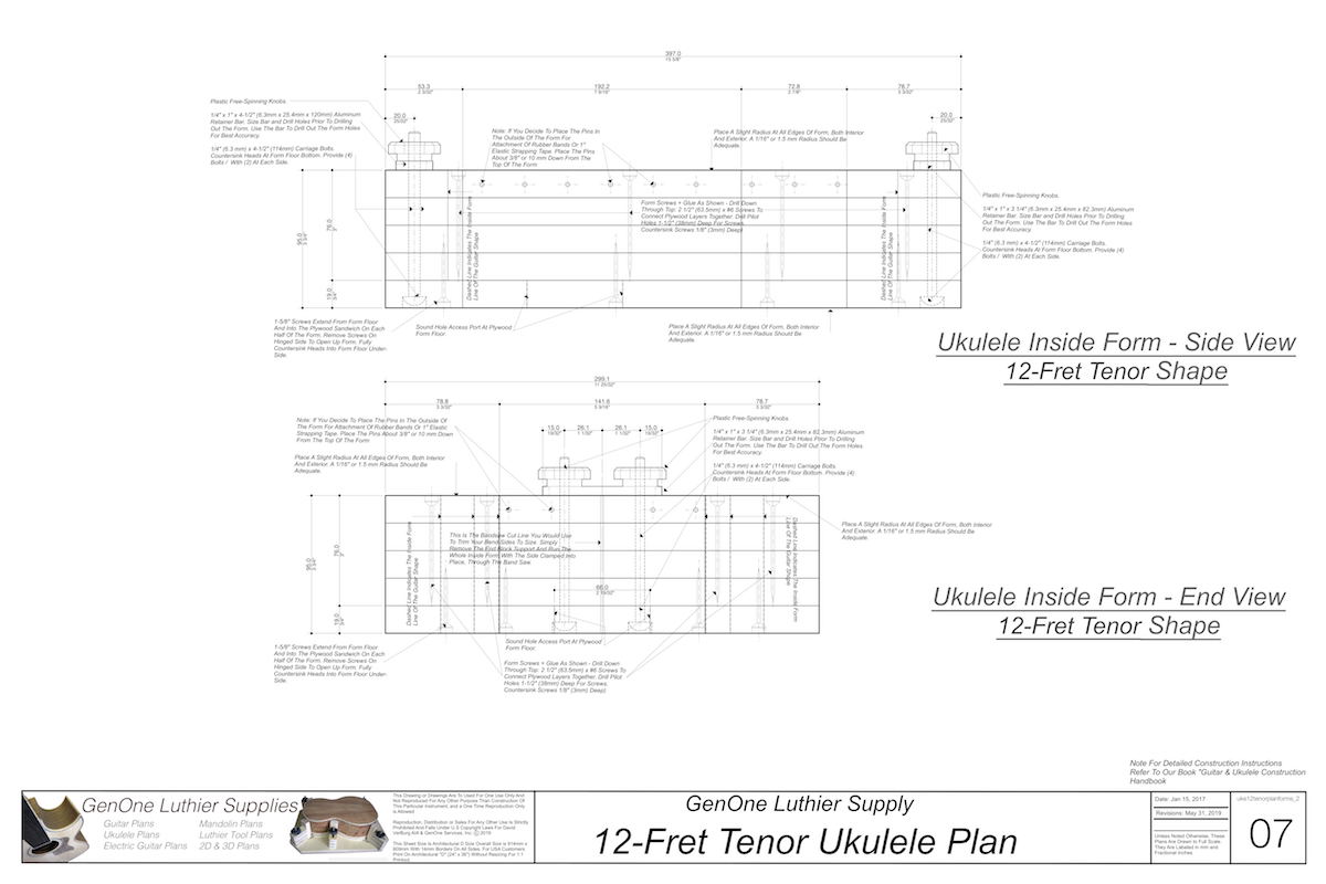 Tenor 12 Ukulele Form Package Front and Side Views